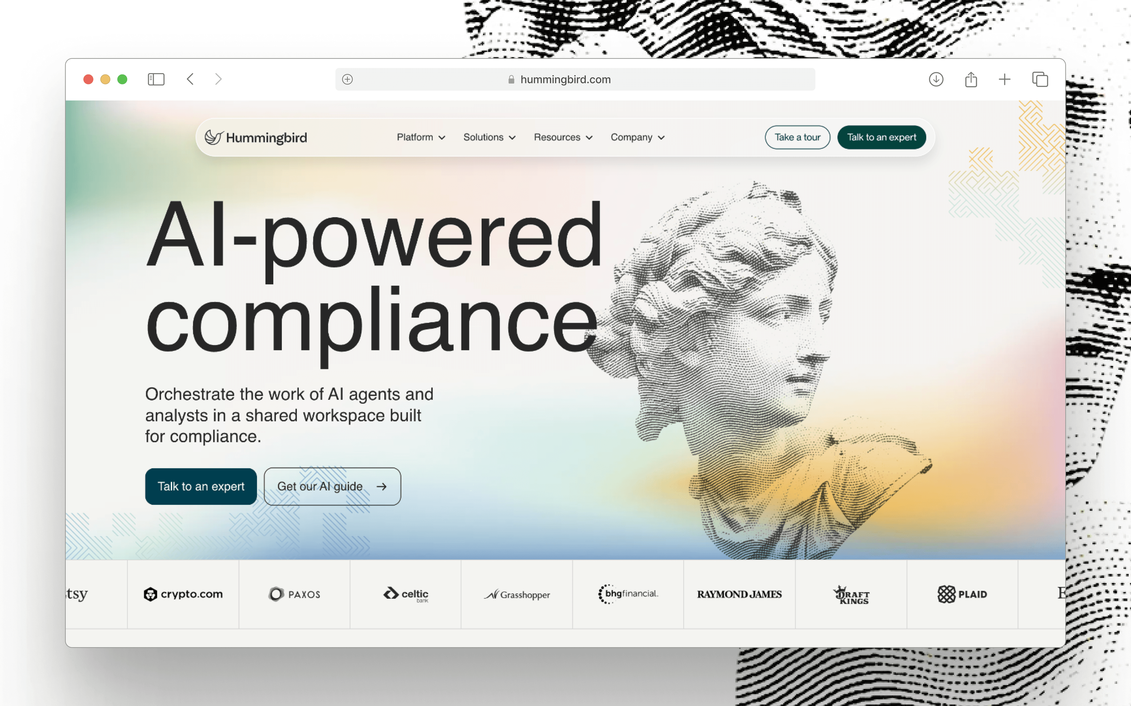 Hummingbird fintech homepage web design