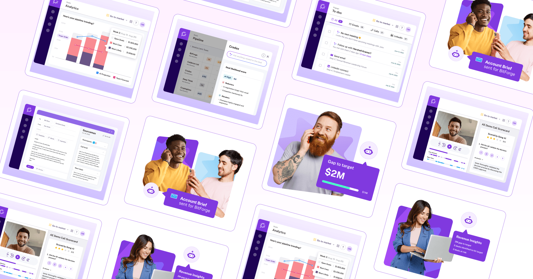 Collage of digital tools, analytics dashboards, and diverse individuals communicating in a professional setting.