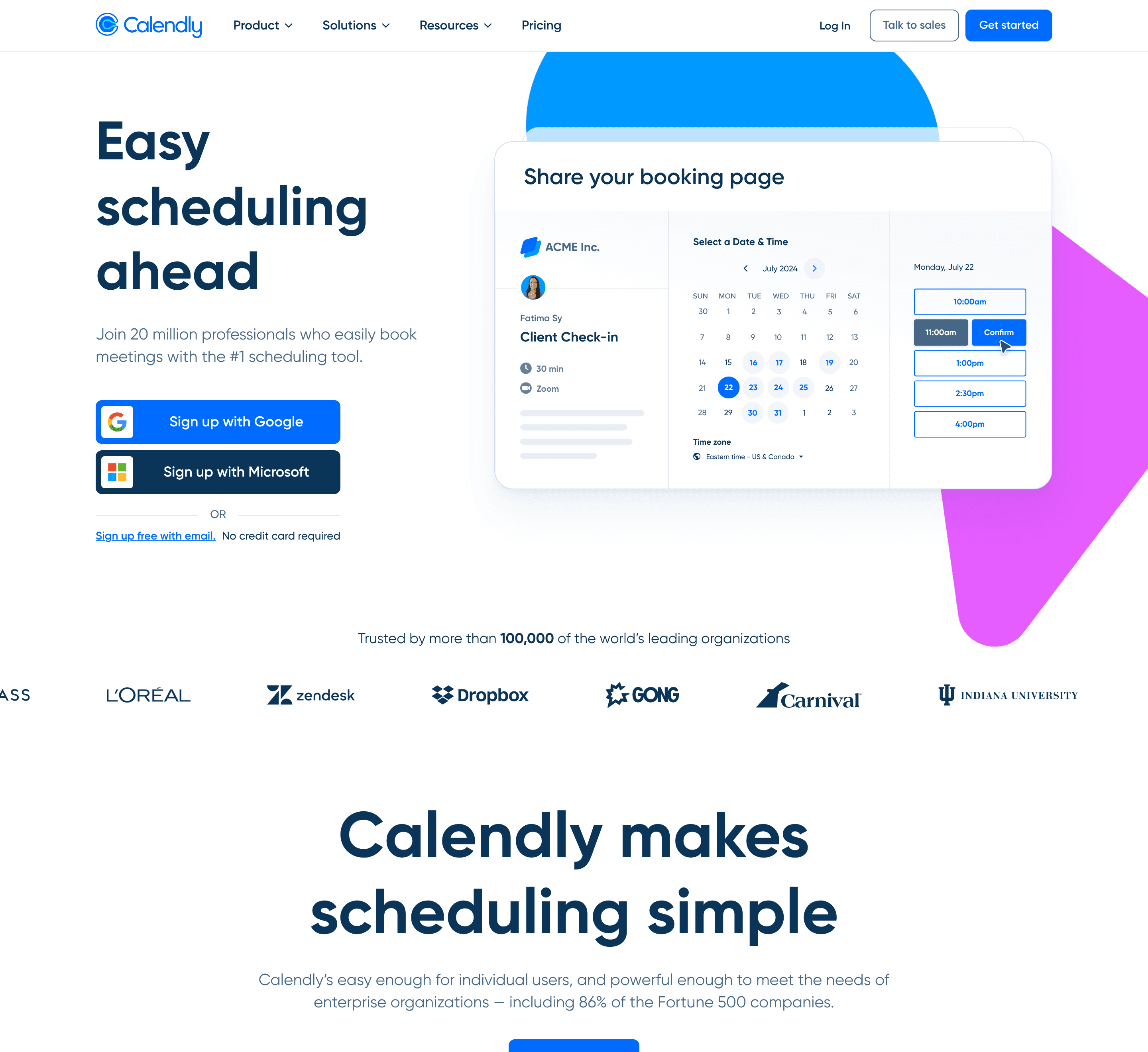 Screenshot of Calendly Homepage on desktop