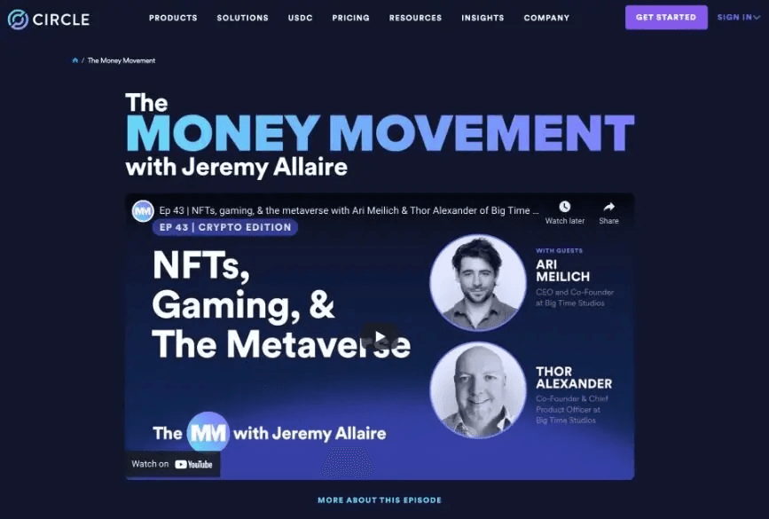 Podcast episode cover featuring Jeremy Allaire discussing NFTs, gaming, and the metaverse with guests Ari Meilich and Thor Alexander.