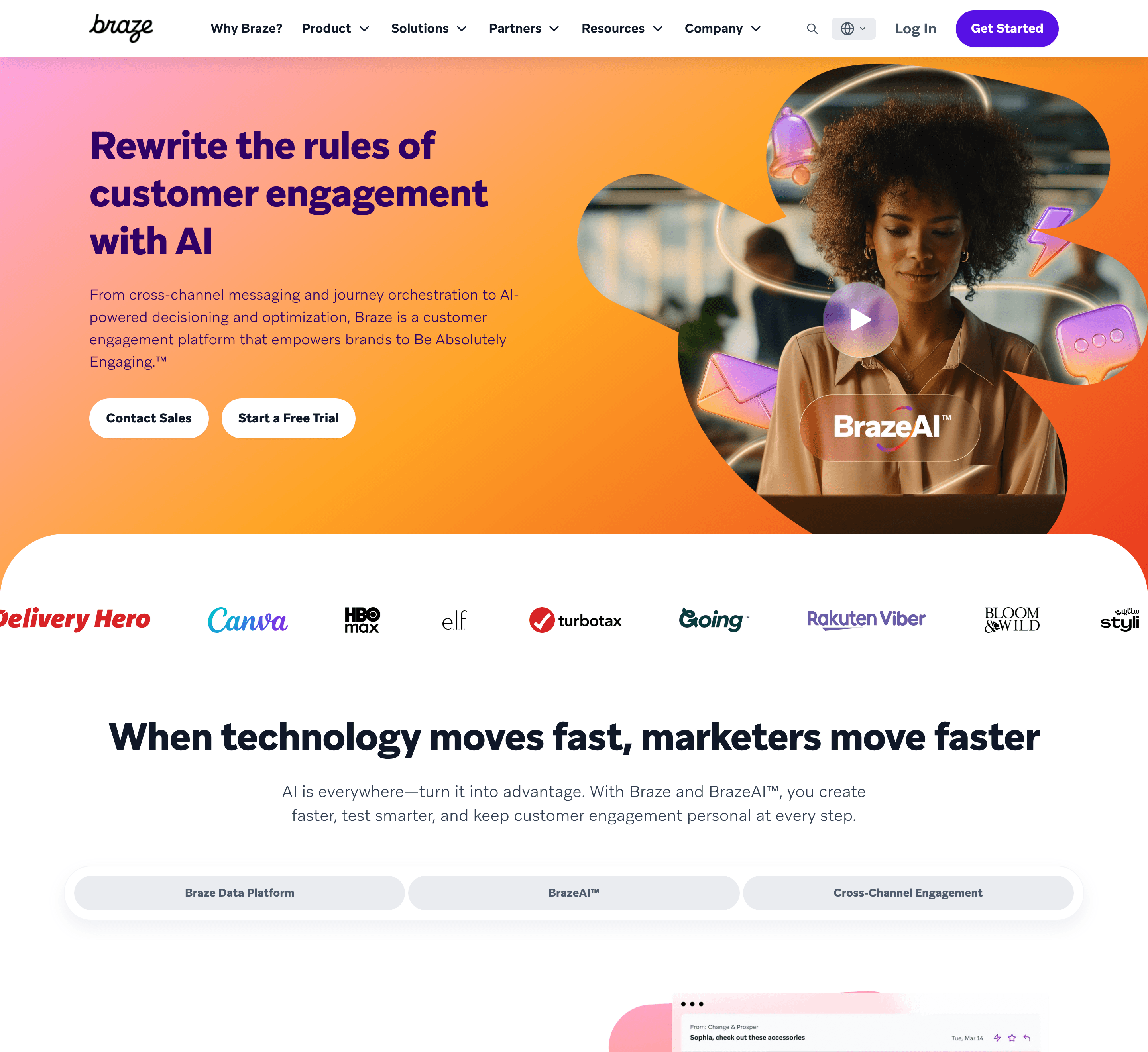 Screenshot of Braze Homepage