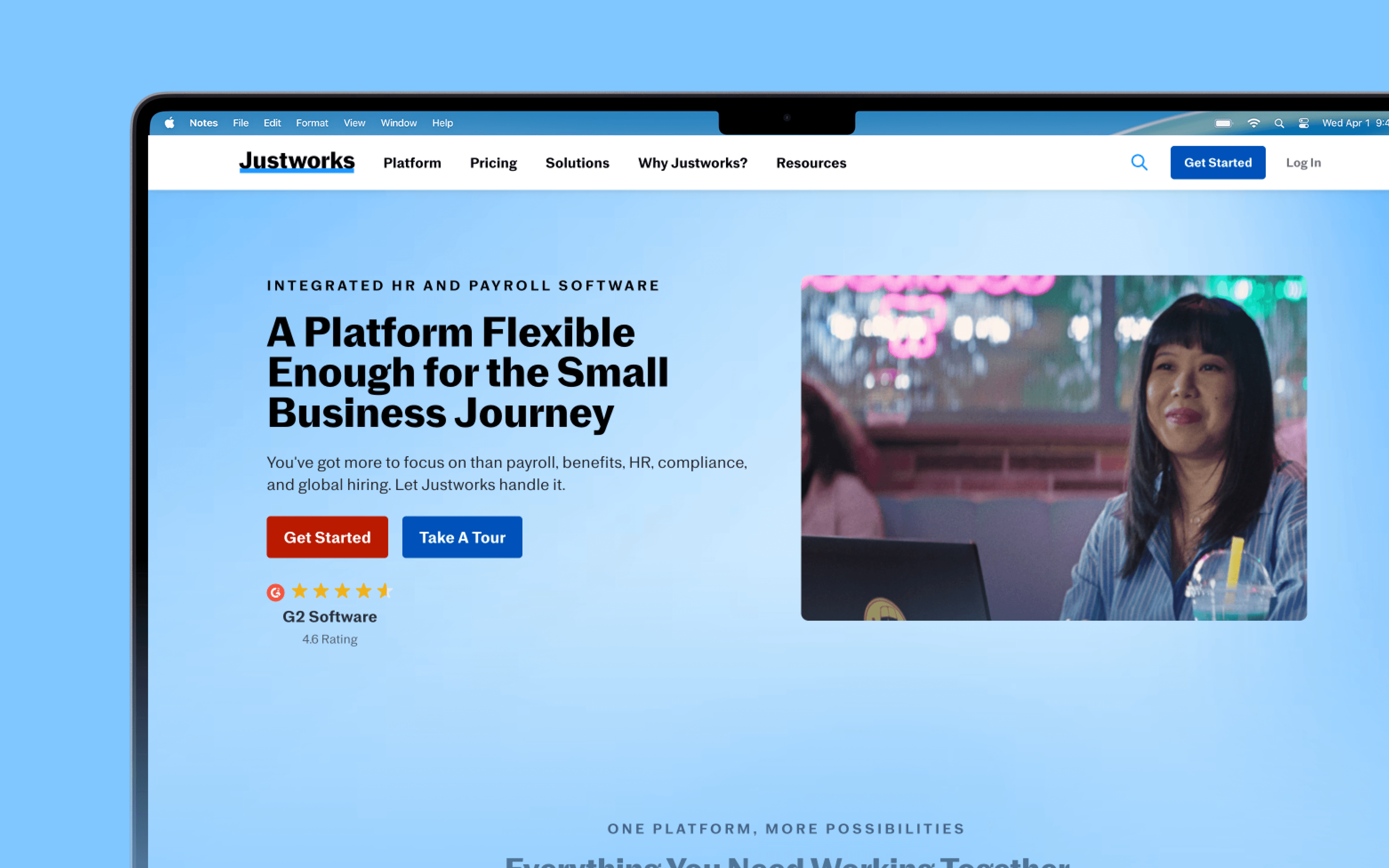 JustWorks fintech homepage web design