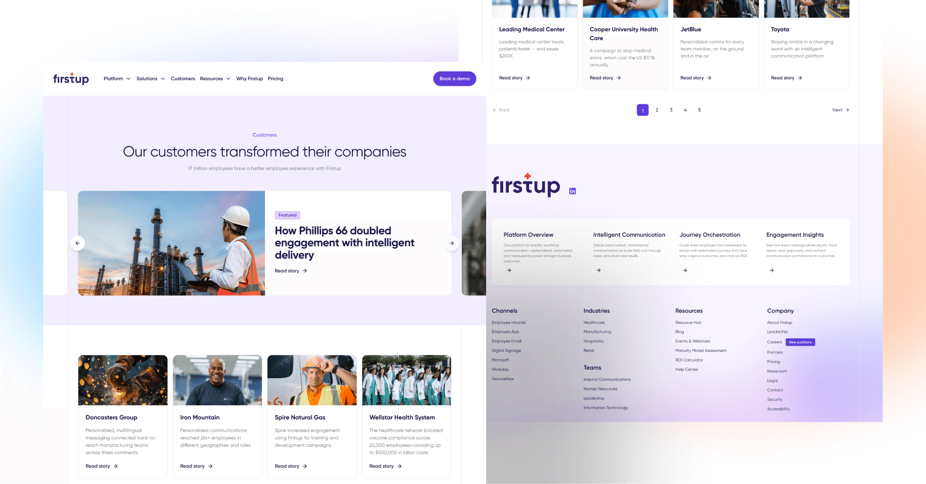 Firstup customers page design